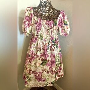 Melonie Women's Purple Smocked Floral Off The Shoulders Dress. Size L SKU 330
